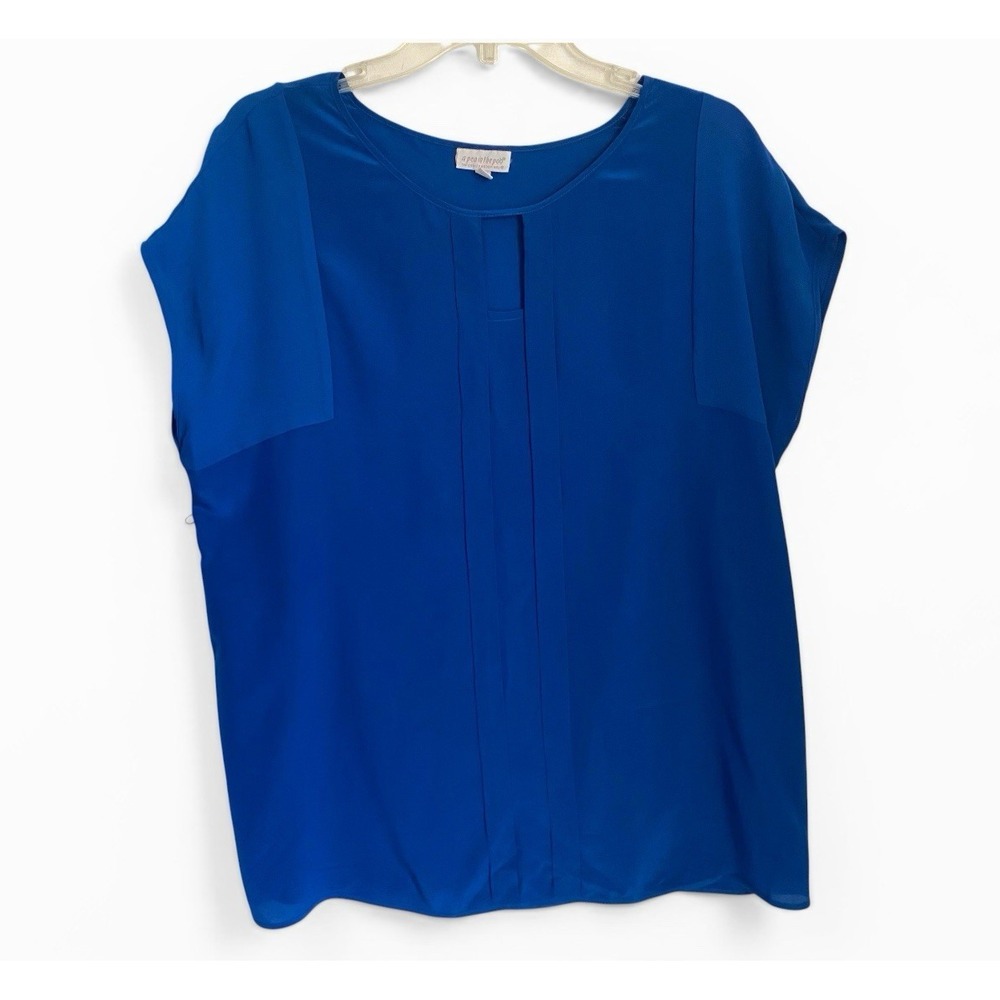 A Pea In the Pod Maternity Top Size L Blue Silk Round Neck Cap Sleeve